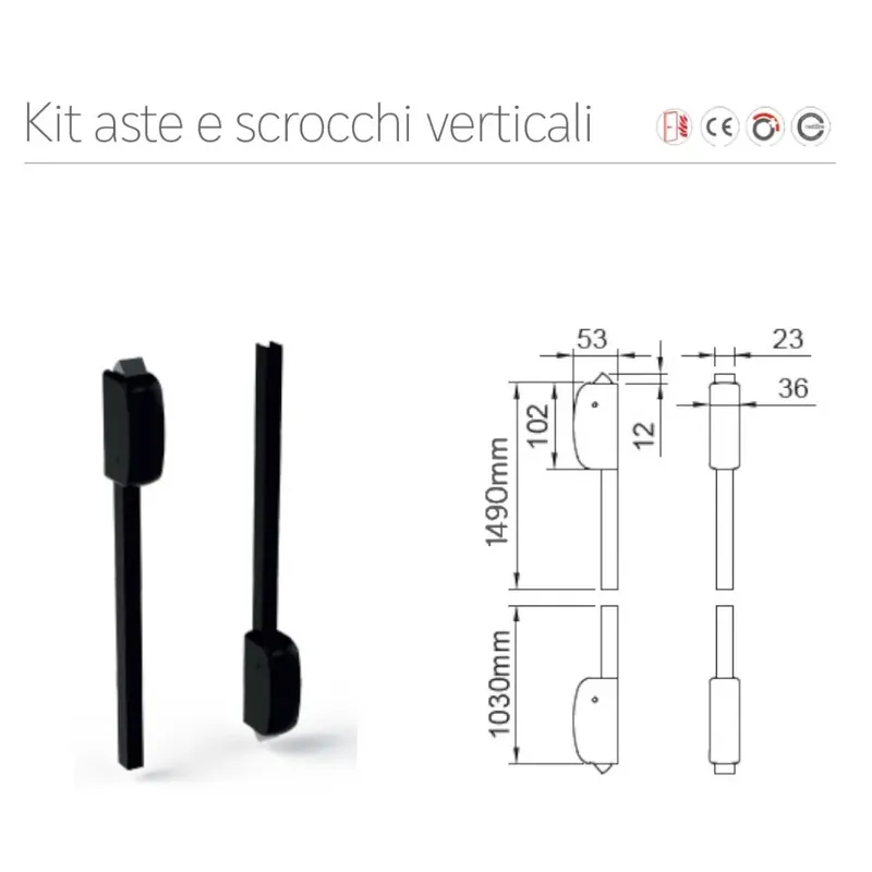 KIT ASTE E SCROCCHI ANTIPANIC CHIUSURA VERTICALE art. 450/T FINITURA NERO RAL 9005 Beperkt Aanbod