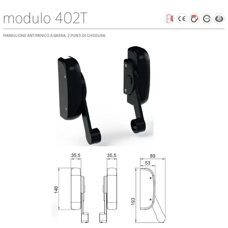 Meest Verkocht COMANDO MANIGLIONE ANTIPANIC MODELLO "MODULO" 402T CHIUSURA DUPLICE FINITURA NERO RAL 9005