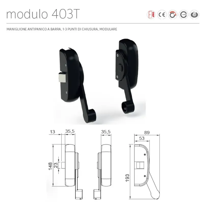 Lage Prijs COMANDO MANIGLIONE ANTIPANIC MODELLO "MODULO" 403T CHIUSURA TRIPLICE FINITURA NERO RAL 9005