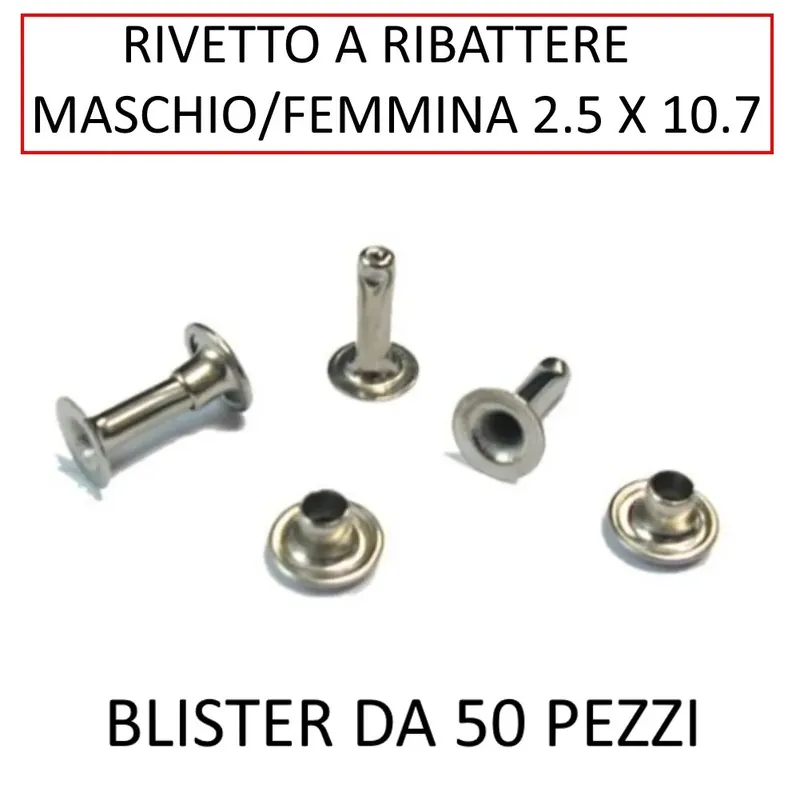 RIVETTO RIBATTERE MASCHIO FEMMINA 2.5 x 10.7 ( CONF. 50 PZ) Beperkt Aanbod