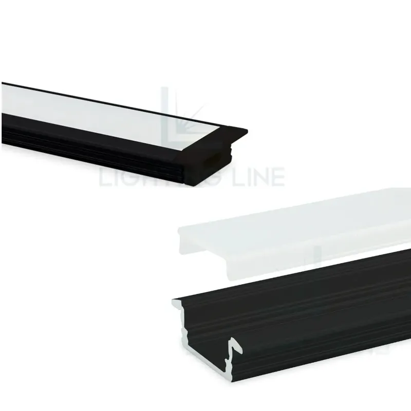 PROFILO PER LED DA INCASSO VERNICIATO NERO CON COPERTURA OPACA BARRA 3,0 MT Favoriet