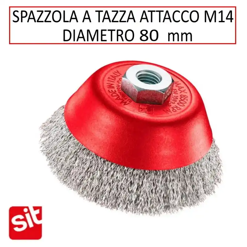 SPAZZOLA SIT A TAZZA DIAM.80 MM FILI IN ACCIAIO ONDULATO E ATTACCO M14 Hete Deal