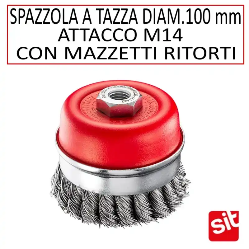 Merkproduct SPAZZOLA SIT A TAZZA DIAM. 100 MM CON MAZZETTI RITORTI IN ACCIAIO E ATTACCO M14