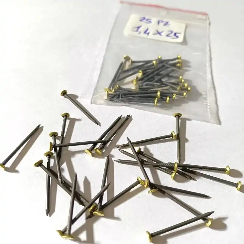 CHIODI ACCIAIO mm. 1.4X25 TESTA BOMBATA OTTONATA-CONFEZ. DA 25 -OFFERTA- Koop Online