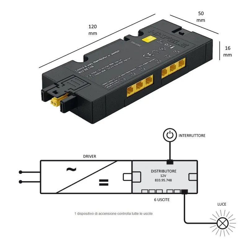Voordeelprijs DISTRIBUTORE BOX 6 VIE HAFELE LOOX5 12V "CON" INGRESSO PER SENSORI/INTERRUTTORI 833.95.748