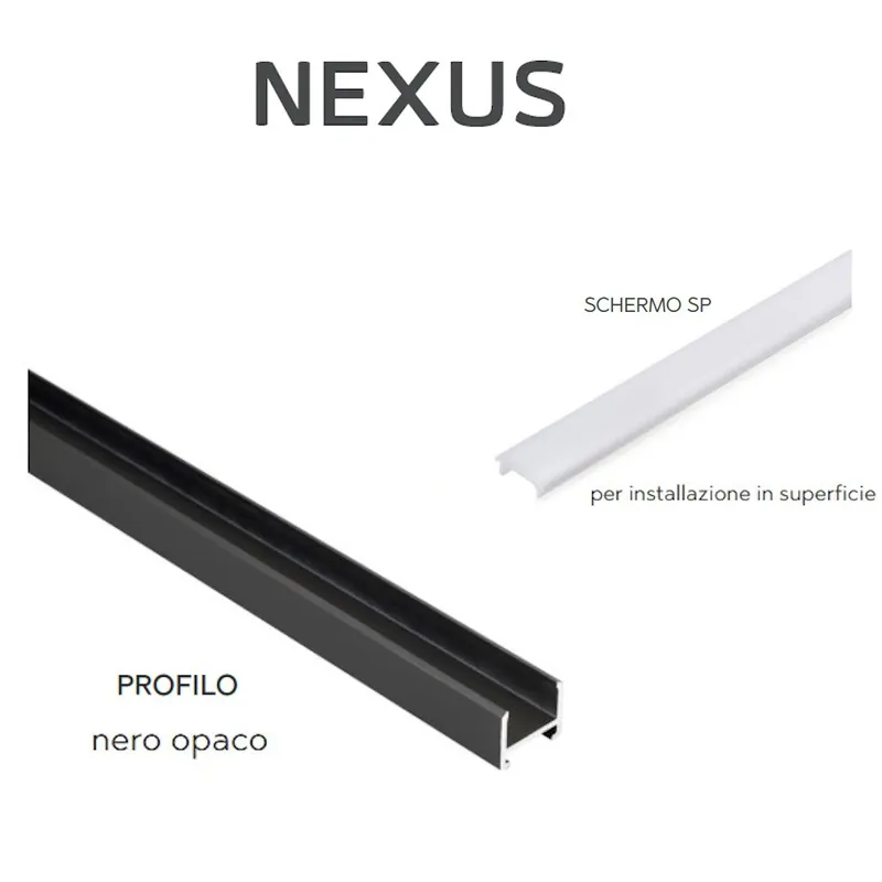 PROFILO PER LED IN ALLUMINIO NERO OPACO NEXUS DA 3,0 mt CON COPERTURA DOMUS LINE OFFERTA Fabrieksprijs