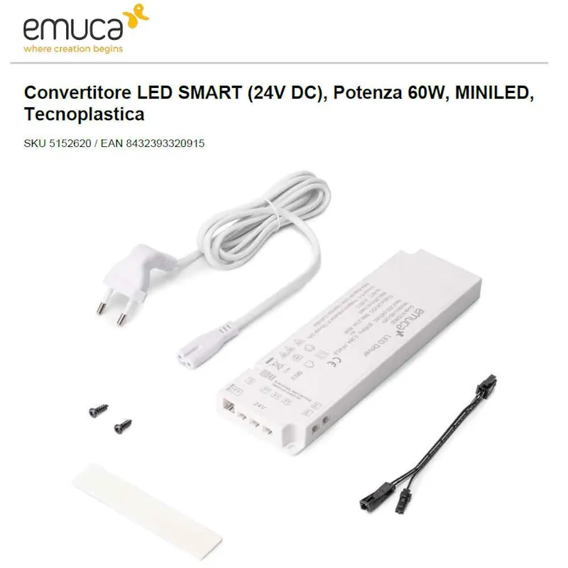 Weekendaanbieding ALIMENTATORE 24V-60W TERMOPLASTICA CON INGRESSO SENSORE E CAVO SPINA EMUCA MINILED