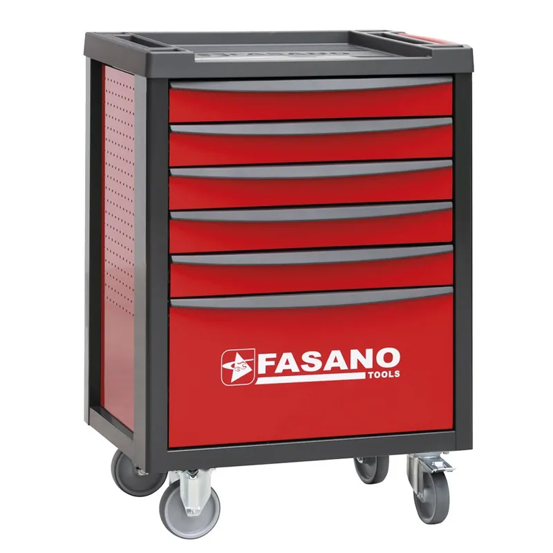 Beperkte Voorraad Carrello porta utensili mod. FG 100 rosso con top in ABS e 6 cassetti - Fasano Tools FG 100R/6T