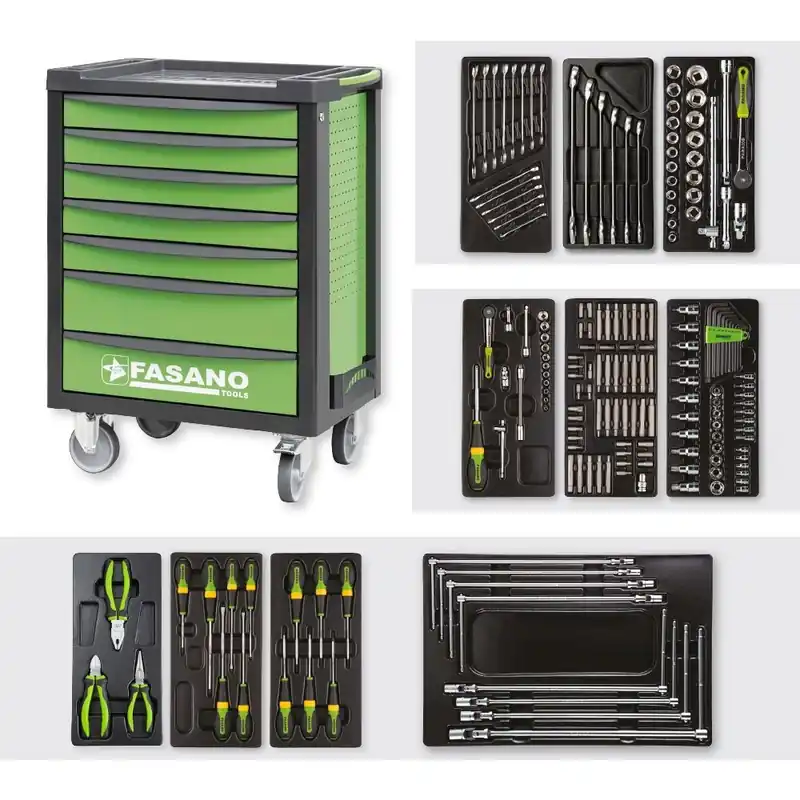 Carrello Porta Utensili FG 100V a 7 cassetti con assortimento 183 Utensili - Fasano Tools FG 100V/AS183 Aanbieding