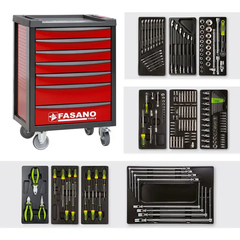 Beperkte Voorraad Carrello Porta Utensili FG 100R a 7 cassetti con assortimento 183 Utensili - Fasano Tools FG 100R/AS183