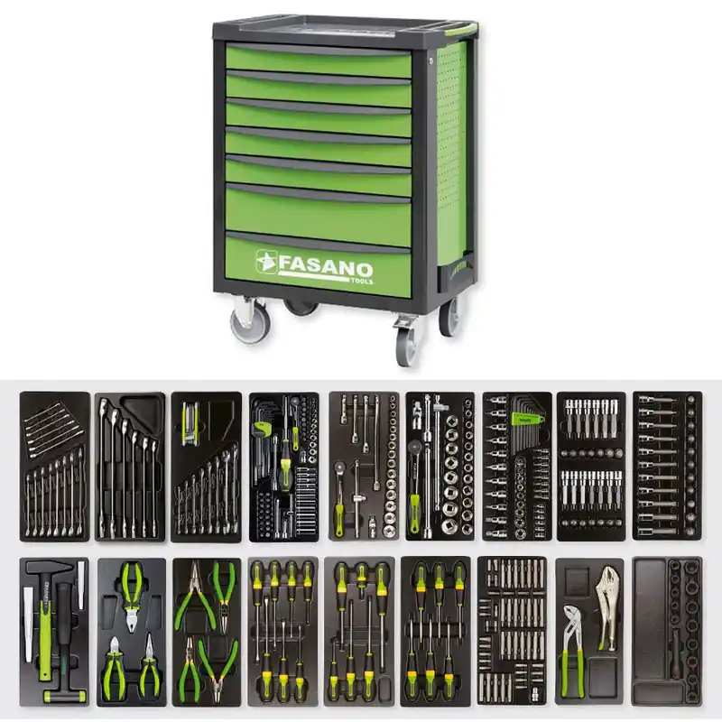 Carrello Porta Utensili FG 100V a 7 cassetti con assortimento 371 Utensili - Fasano Tools FG 100V/AS371 Finale Uitverkoop