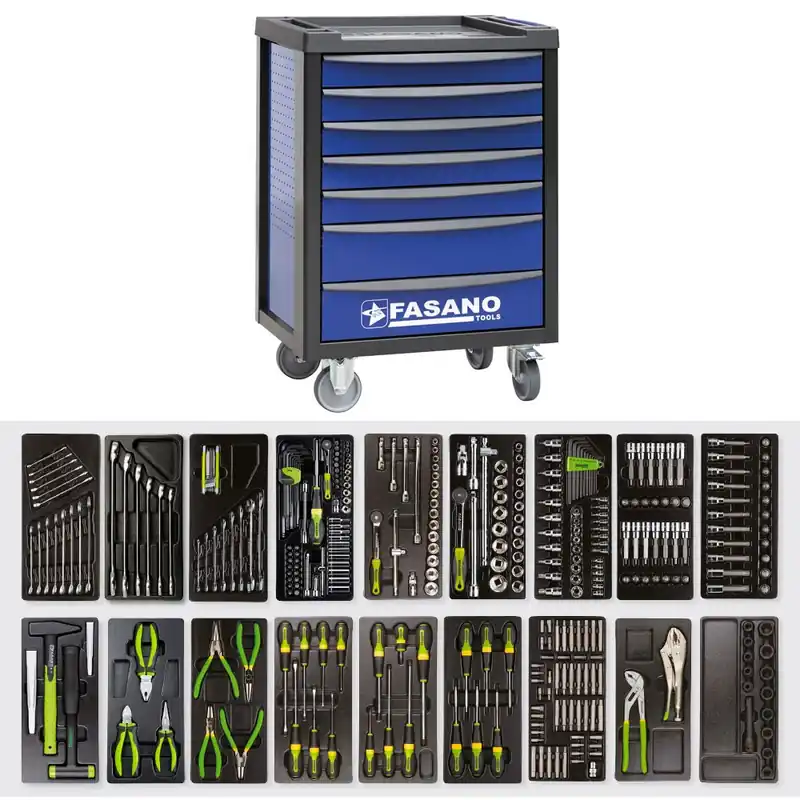 Carrello Porta Utensili FG 100B a 7 cassetti con assortimento 371 Utensili - Fasano Tools FG 100B/AS371 Must-Have