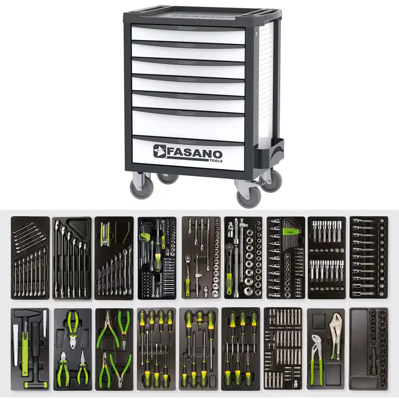 Carrello Porta Utensili FG 100W a 7 cassetti con assortimento 371 Utensili - Fasano Tools FG 100W/AS371 Actieprijs