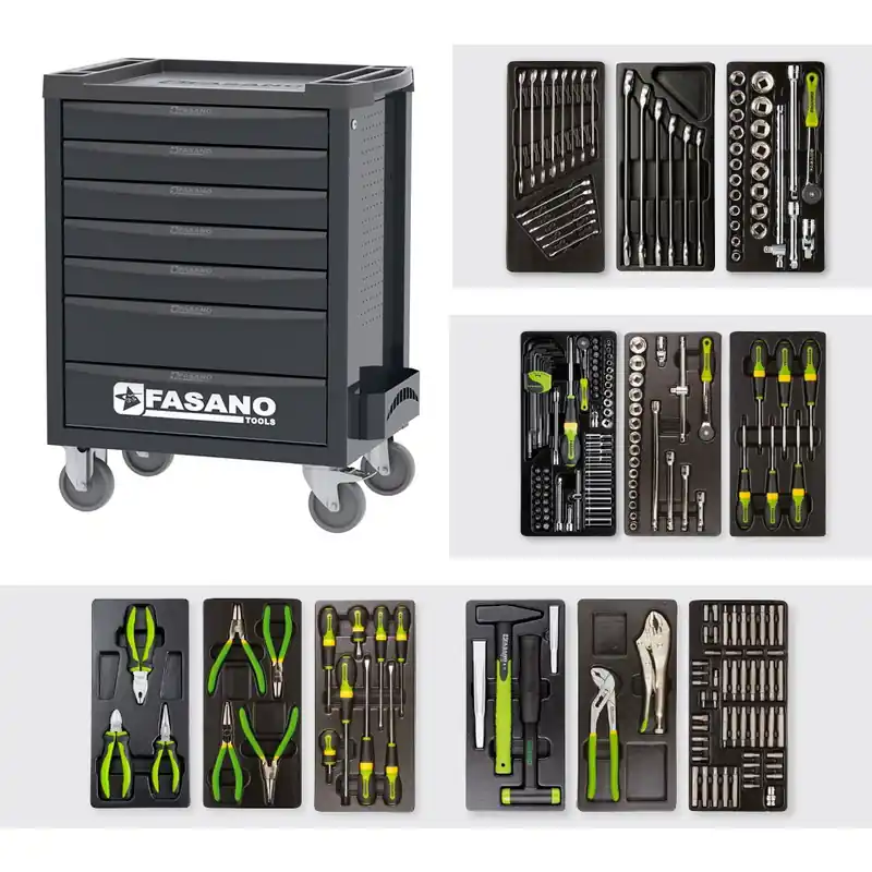 Carrello Porta Utensili FG 100D a 7 cassetti con assortimento 212 Utensili - Fasano Tools FG 100D/AS212 Betrouwbaar