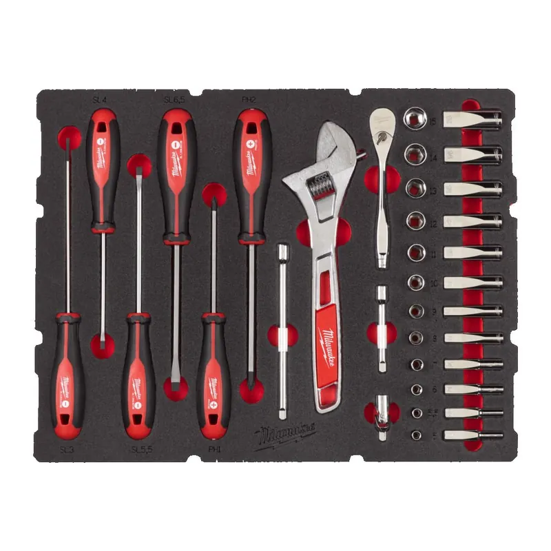 Finale Uitverkoop Set di Cricchetto e Bussole da 1/2" in termoformato Packout Milwaukee - 70 pezzi