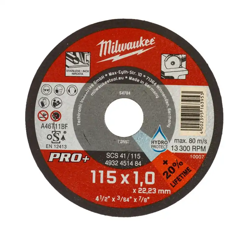 Disco da taglio PRO+ Sottile SCS 41 115x1x22 mm - Milwaukee Snelle Levering