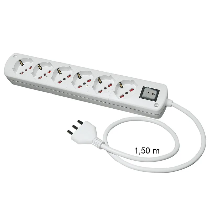 Aanbieding Presa Multipla Bianca CABLY 6 prese con interruttore e spina 16A - Le Prolunghe