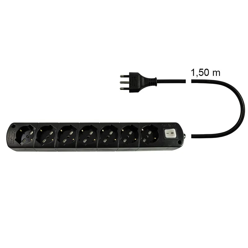 Superprijs Presa Multipla Nera CABLY 7 prese con interruttore e spina 16A - Le Prolunghe