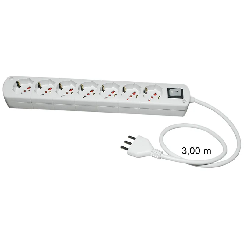 Presa Multipla Bianca CABLY 7 prese con interruttore, cavo 3m e spina 16A - Le Prolunghe Actieprijs