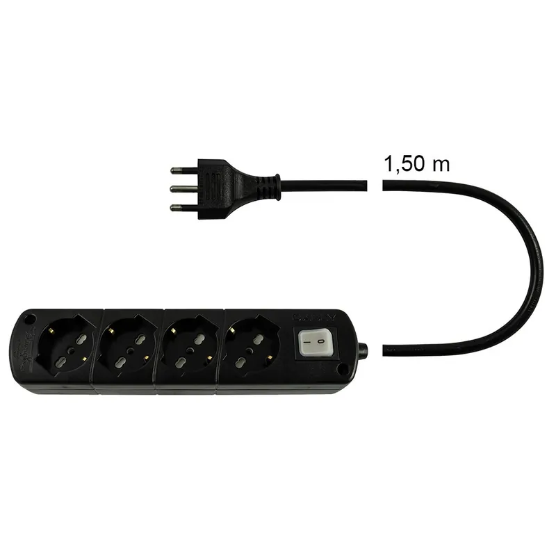 Laatste Kans Presa Multipla Nera CABLY 4 prese con interruttore e spina 16A - Le Prolunghe