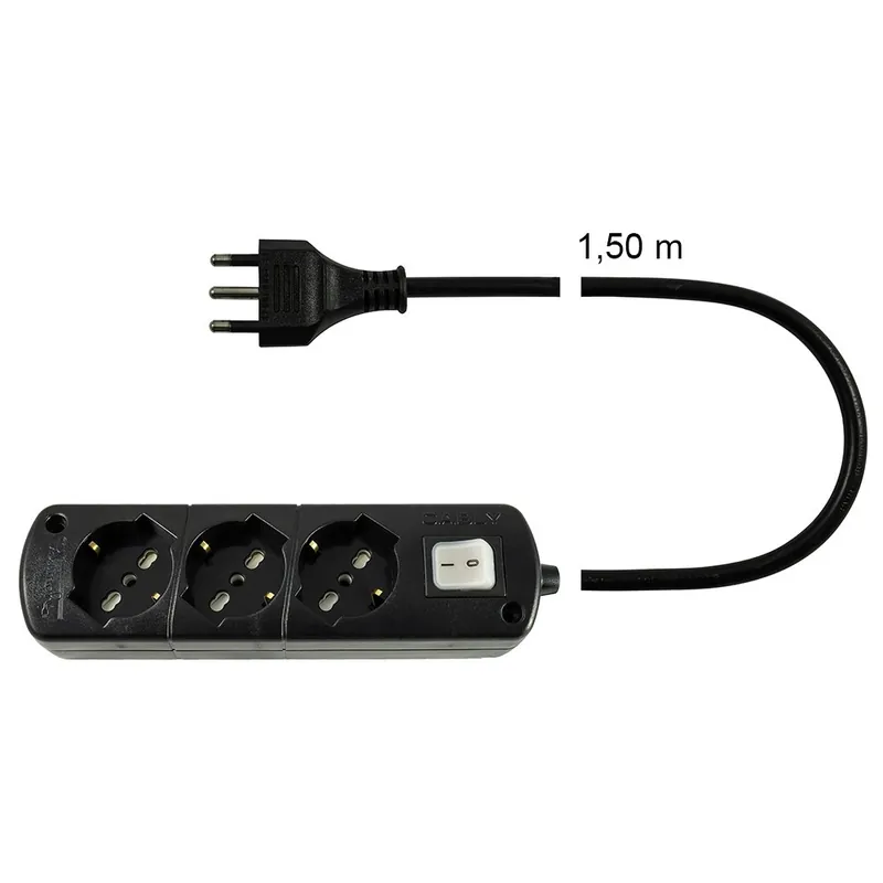 Finale Uitverkoop Presa Multipla Nera CABLY 3 prese con interruttore e spina 16A - Le Prolunghe