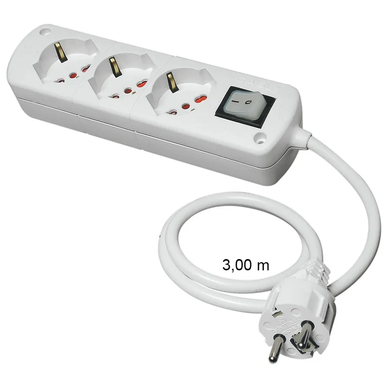 Direct Verzonden Presa Multipla Bianca CABLY 3 prese con interruttore, cavo 3m e spina Schuko - Le Prolunghe