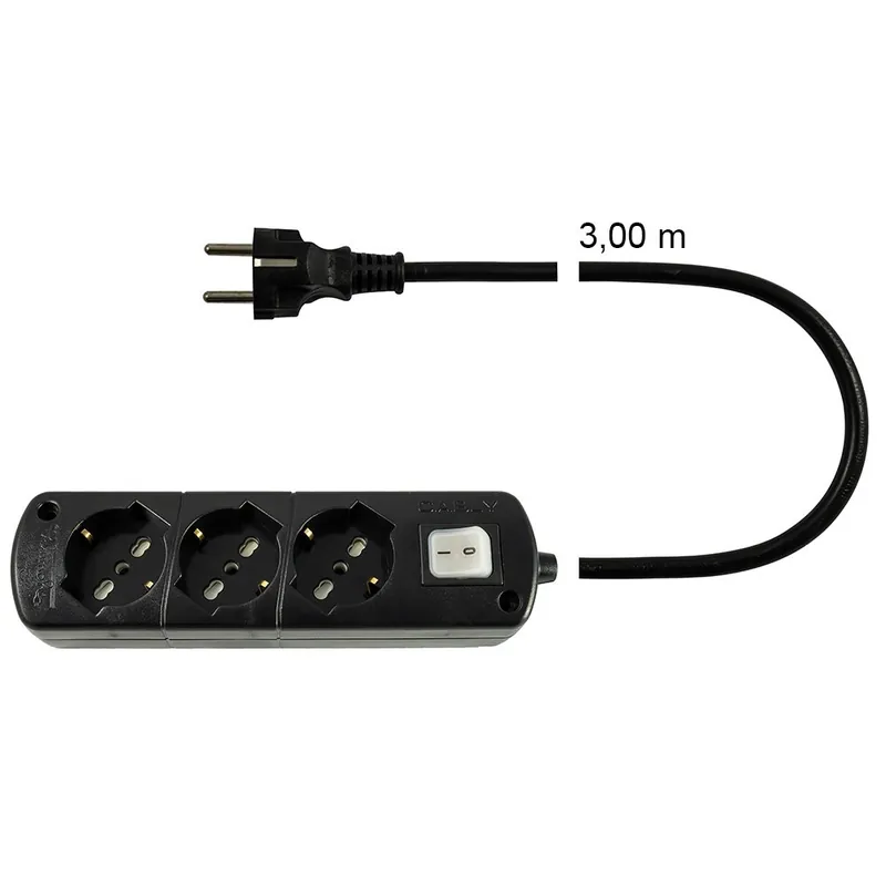 Direct Verzonden Presa Multipla Nera CABLY 3 prese con interruttore, cavo 3m e spina Schuko - Le Prolunghe