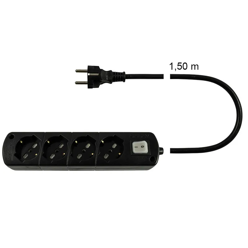 Veilige Betaling Presa Multipla Nera CABLY 4 prese con interruttore e spina Schuko - Le Prolunghe