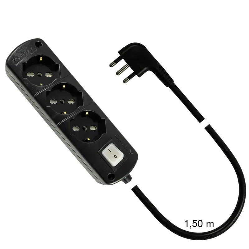 Fabrieksprijs Presa Multipla Nera CABLY 3 prese con interruttore e spina 90° 16A - Le Prolunghe