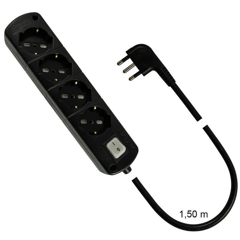 Presa Multipla Nera CABLY 4 prese con interruttore e spina 90° 16A - Le Prolunghe Must-Have
