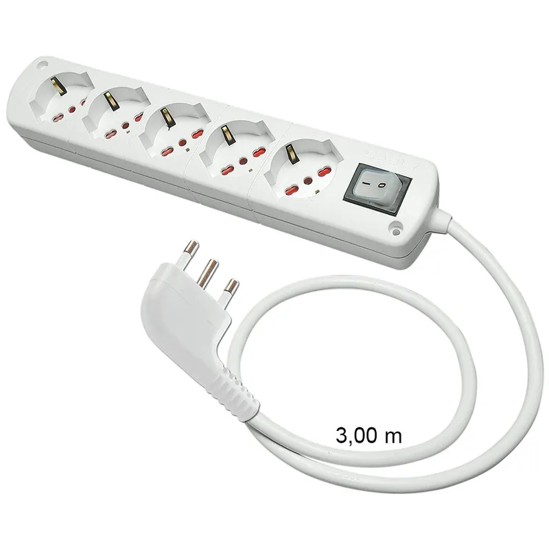 Presa Multipla Bianca CABLY 5 prese con interruttore, cavo 3m e spina 90° 16A - Le Prolunghe Speciale Aanbieding