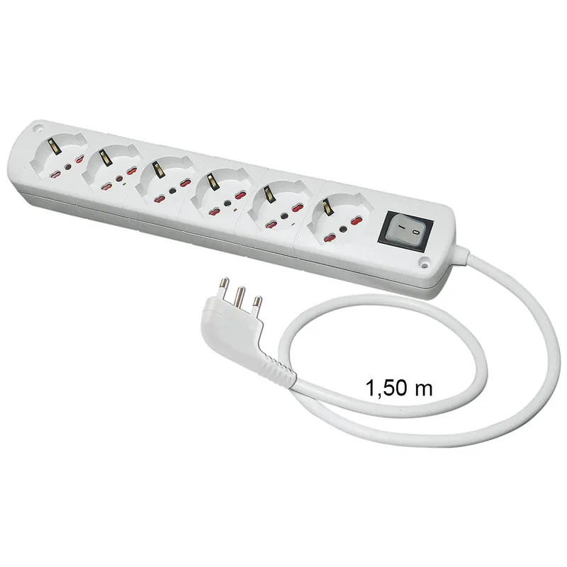 Voordeelprijs Presa Multipla Bianca CABLY 6 prese con interruttore e spina 90° 16A - Le Prolunghe