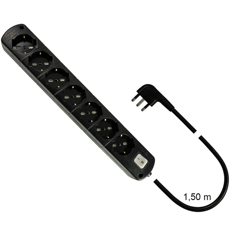Laatste Kans Presa Multipla Nera CABLY 7 prese con interruttore e spina 90° 16A - Le Prolunghe