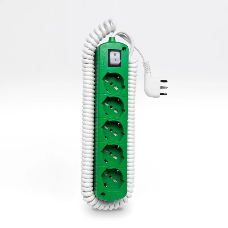 Uitverkoop Presa Multipla CABLY COLOR Verde con 5 prese, cavo spiralato e spina 16A - Le Prolunghe