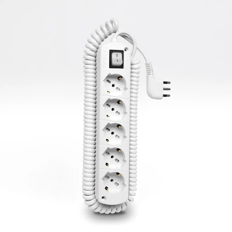 Beste Prijs Presa Multipla CABLY COLOR Bianco con 5 prese, cavo spiralato e spina 16A - Le Prolunghe