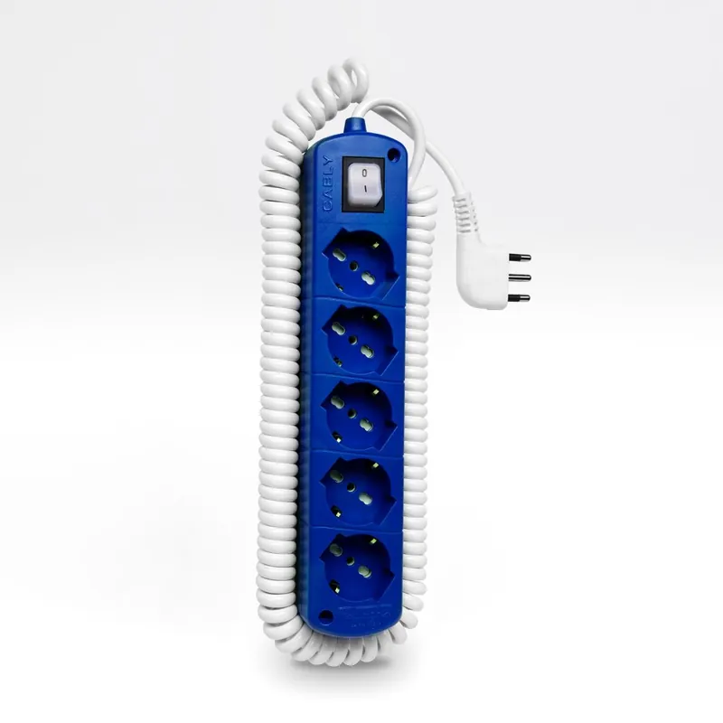 Beste Prijs Presa Multipla CABLY COLOR Blu con 5 prese, cavo spiralato e spina 16A - Le Prolunghe