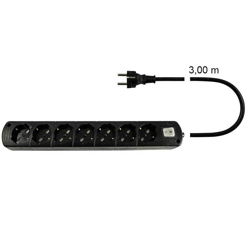 Presa Multipla Nera CABLY 7 prese, cavo 3m e spina Schuko - Le Prolunghe Lage Kosten