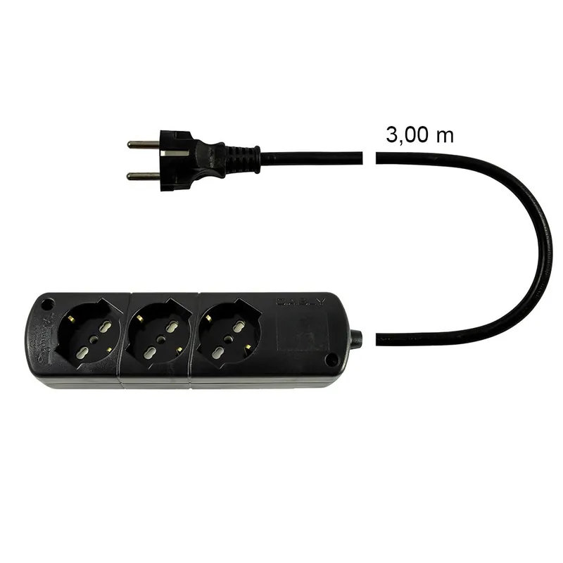 Veilige Betaling Presa Multipla Nera CABLY 3 prese, cavo 3m e spina Schuko - Le Prolunghe