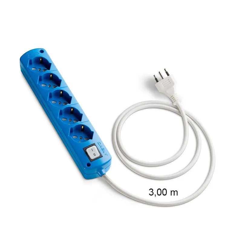 Beperkte Voorraad Presa Multipla CABLY COLOR Azzurro 5 prese, cavo lineare 3m e spina 16A - Le Prolunghe