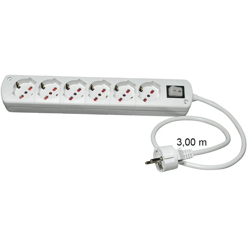 Weekendaanbieding Presa Multipla Bianca CABLY 6 prese con interruttore, cavo 3m e spina Schuko - Le Prolunghe