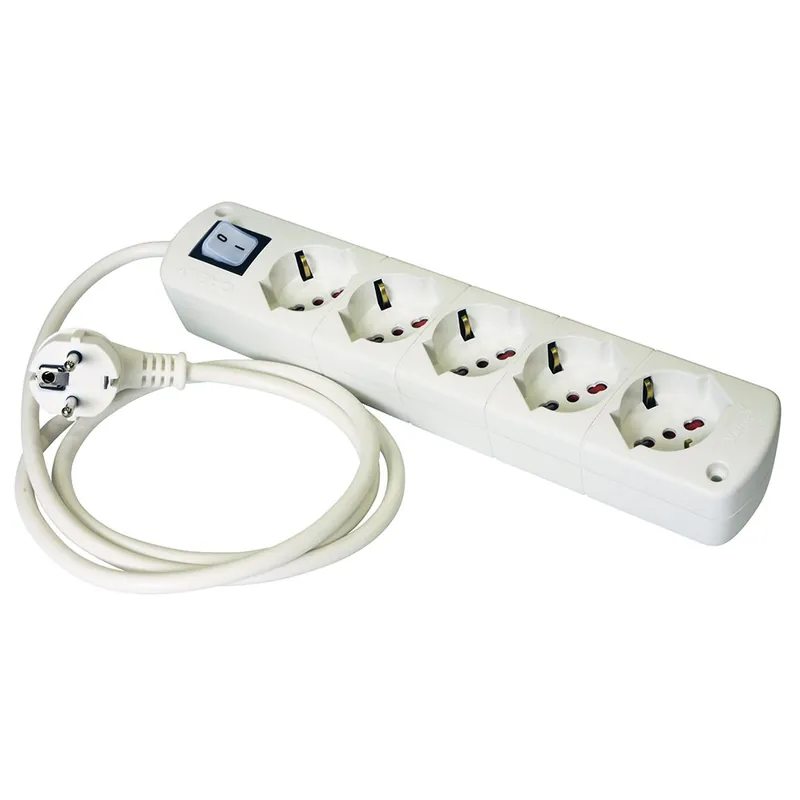 Veilige Betaling Presa Multipla Bianca CABLY 5 prese con interruttore e spina Schuko 90° - Le Prolunghe
