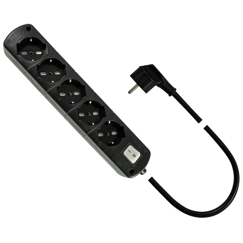 Presa Multipla Nera CABLY 5 prese con interruttore e spina Schuko 90° - Le Prolunghe Voordeelprijs