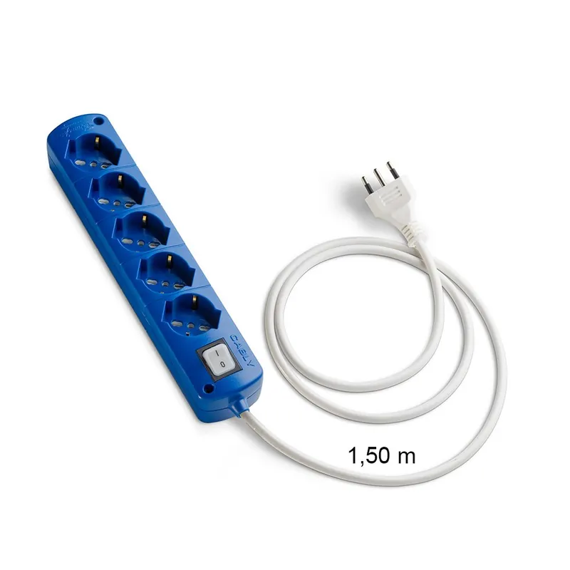 Alleen Vandaag Presa Multipla CABLY COLOR Blu 5 prese, cavo lineare e spina 16A - Le Prolunghe