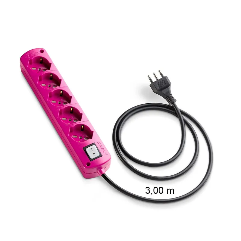 Shop Nu Presa Multipla CABLY COLOR Fucsia 5 prese, cavo lineare nero 3m e spina 16A - Le Prolunghe