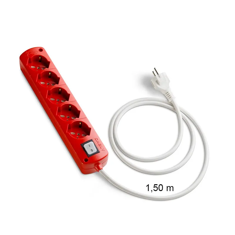 Snelle Levering Presa Multipla CABLY COLOR Rosso 5 prese, cavo lineare e spina Schuko - Le Prolunghe