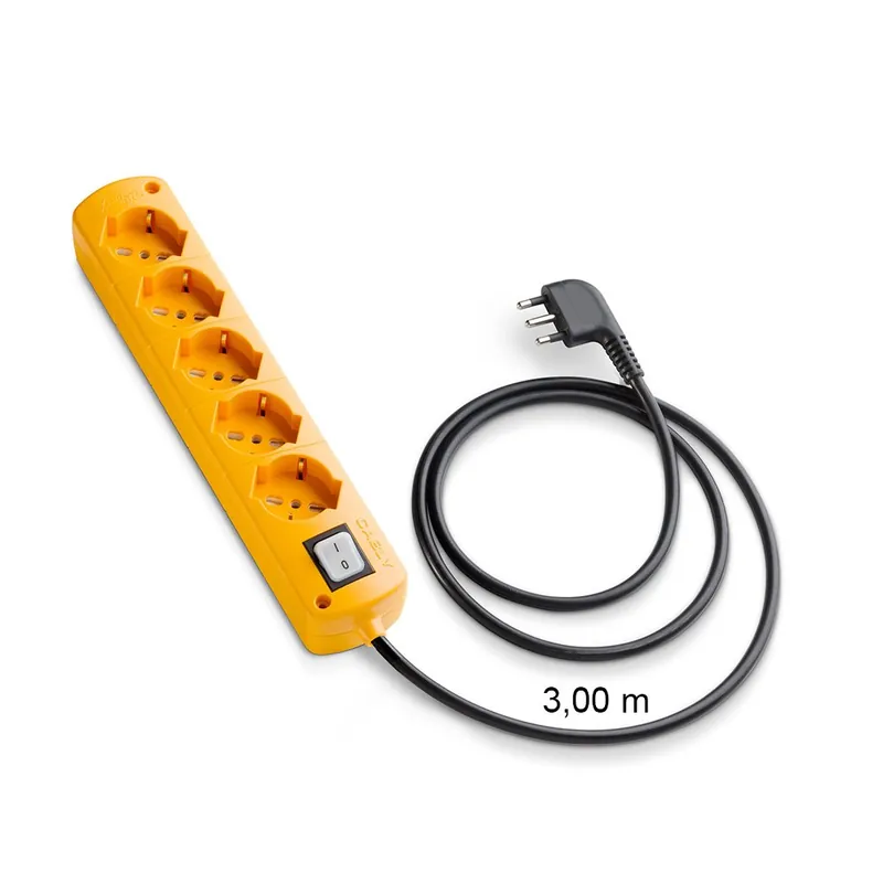 Favoriet Presa Multipla CABLY COLOR Arancio 5 prese, cavo lineare nero 3m e spina 90° 16A - Le Prolunghe