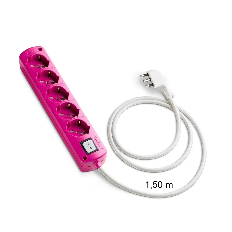 Favoriet Presa Multipla CABLY COLOR Fucsia 5 prese, cavo lineare e spina 90° 16A - Le Prolunghe