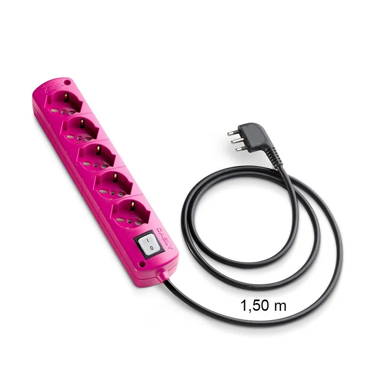 Presa Multipla CABLY COLOR Fucsia 5 prese, cavo lineare nero e spina 90° 16A - Le Prolunghe Koop Vandaag