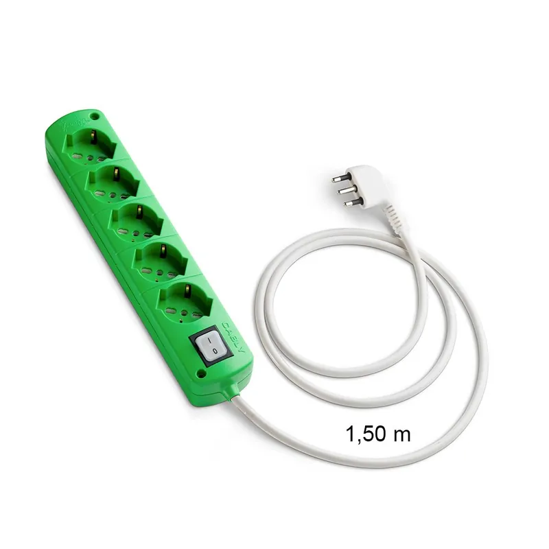Flitsaanbieding Presa Multipla CABLY COLOR Verde 5 prese, cavo lineare e spina 90° 16A - Le Prolunghe