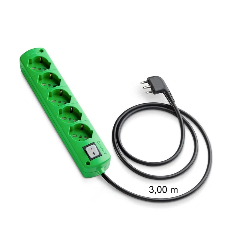 Presa Multipla CABLY COLOR Verde 5 prese, cavo lineare nero 3m e spina 90° 16A - Le Prolunghe Dagaanbieding